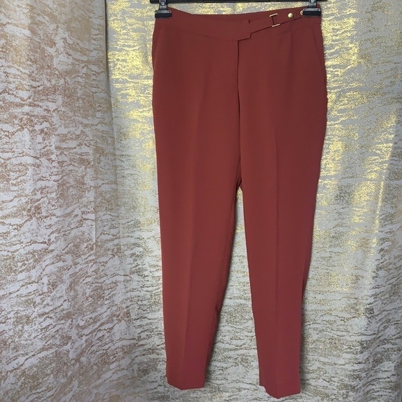 H&m dark peach dress pants with belt/buttons design size 4 - Picture 2 of 15